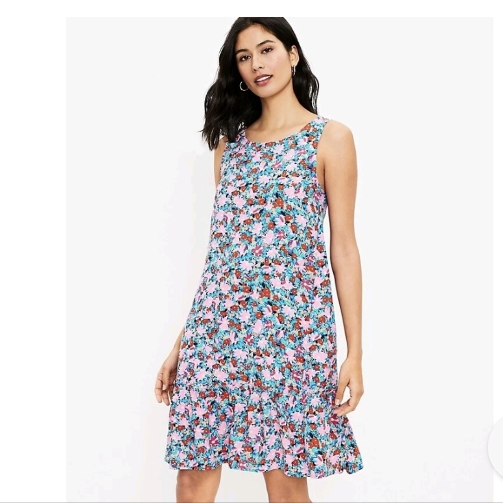 LOFT Daisy Tie Back Flounce Dress Sleeveless Round Neck Floral